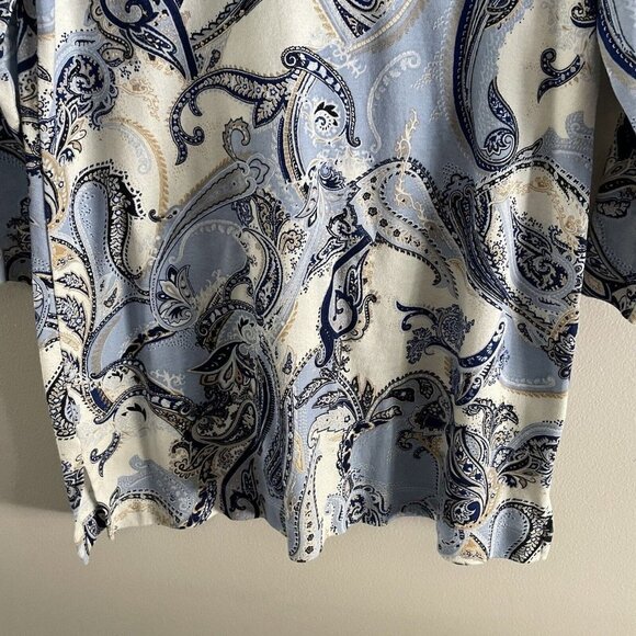 Chicos Womn 1 US M Blue Paisley Pima Cotton 3/4 Sleeves Classic Fit V-Neck Tunic - Picture 3 of 9